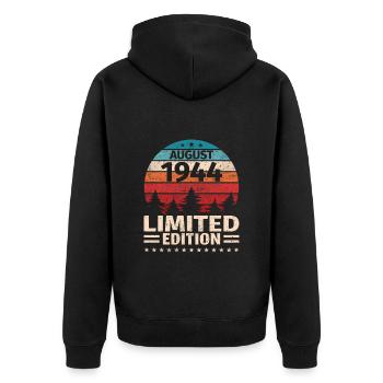79. Geburtstag August Jahrgang 1944 Vintage - Unisex Premium Bio Zip Hoodie - Schwarz - Hinten - Nico (187cm)