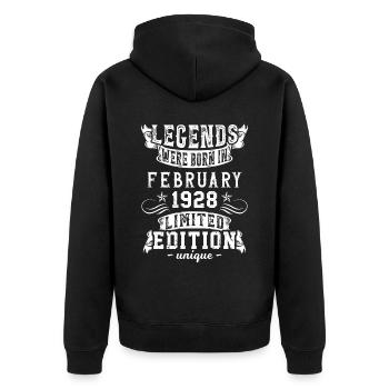 Geburtstag Februar 1928 Jahr Limited Edition - Unisex Premium Bio Zip Hoodie - Schwarz - Hinten - Nico (187cm)