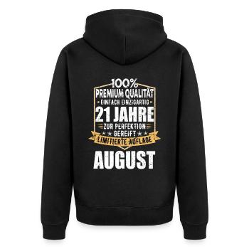 21. Geburtstag August Jahrgang 2002 Vintage - Unisex Premium Bio Zip Hoodie - Schwarz - Hinten - Nico (187cm)