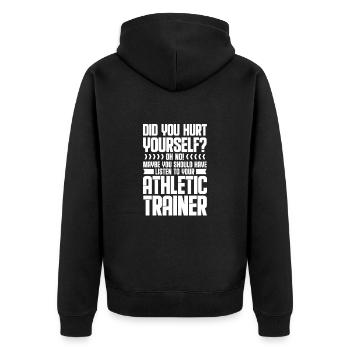 Sports Physician - Unisex Premium Organic Zip Hoodie - black - Back - Nico (187cm)