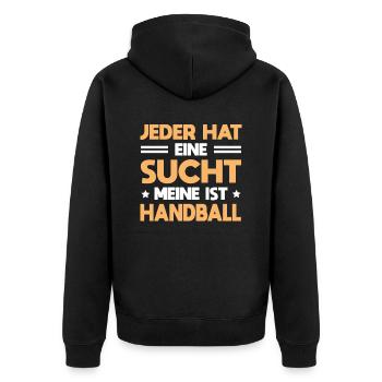 Handball Sucher Handballer Handspieler Geschenk - Unisex Premium Bio Zip Hoodie - Schwarz - Hinten - Nico (187cm)