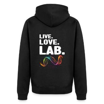 Forensik und forensische Wissenschaft - Unisex Premium Bio Zip Hoodie - Schwarz - Hinten - Nico (187cm)