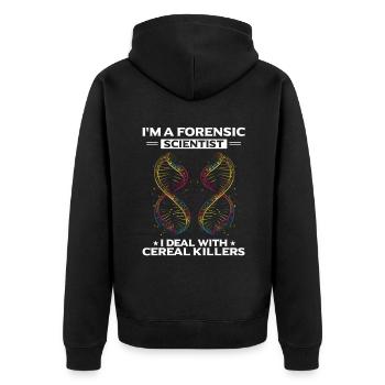 Forensik und forensische Wissenschaft - Unisex Premium Bio Zip Hoodie - Schwarz - Hinten - Nico (187cm)