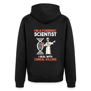 Gerichtsmediziner und Forensischer Analyst - Unisex Premium Bio Zip Hoodie - Schwarz - Hinten - Nico (187cm)