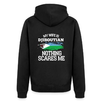 Dschibuti Ehefrau - Unisex Premium Bio Zip Hoodie - Schwarz - Hinten - Nico (187cm)
