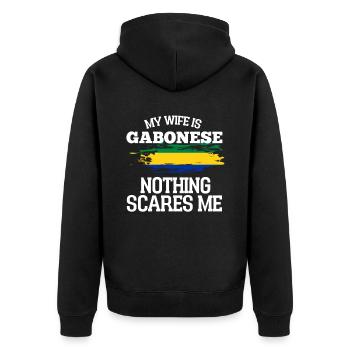 Gabon Ehefrau - Unisex Premium Bio Zip Hoodie - Schwarz - Hinten - Nico (187cm)