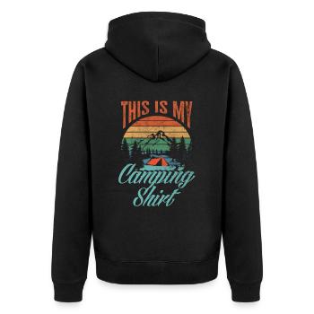 Mein Camping Shirt Retro Camper Campen - Unisex Premium Bio Zip Hoodie - Schwarz - Hinten - Nico (187cm)