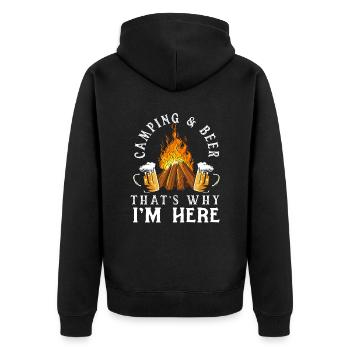 Camping und Bier Deswegen Bin Ich Hier Camper - Unisex Premium Bio Zip Hoodie - Schwarz - Hinten - Nico (187cm)