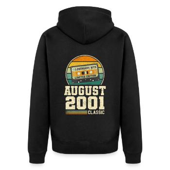 22. Geburtstag August Jahrgang 2001 Vintage - Unisex Premium Bio Zip Hoodie - Schwarz - Hinten - Nico (187cm)