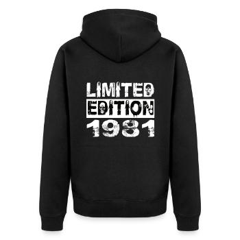 Limited Edition 1981 Geburtstag 1981 Geburtstag - Unisex Premium Bio Zip Hoodie - Schwarz - Hinten - Nico (187cm)