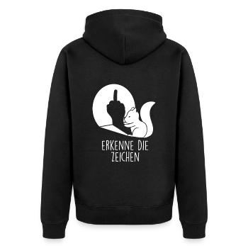 Eichhörnchen Mittelfinger Erkenne die Zeichen - Unisex Premium Bio Zip Hoodie - Schwarz - Hinten - Nico (187cm)