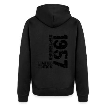 1957 September Limited Edition 66th Birthday Decoration - Unisex Premium Organic Zip Hoodie - black - Back - Nico (187cm)