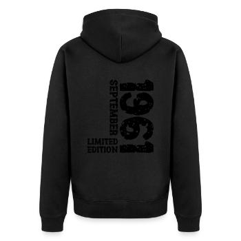 1961 September Limited Edition 62. Geburtstag Deko - Unisex Premium Bio Zip Hoodie - Schwarz - Hinten - Nico (187cm)