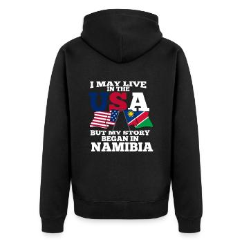 Namibia - Unisex Premium Bio Zip Hoodie - Schwarz - Hinten - Nico (187cm)