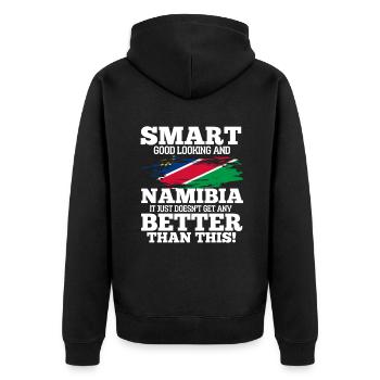 Namibia - Unisex Premium Bio Zip Hoodie - Schwarz - Hinten - Nico (187cm)