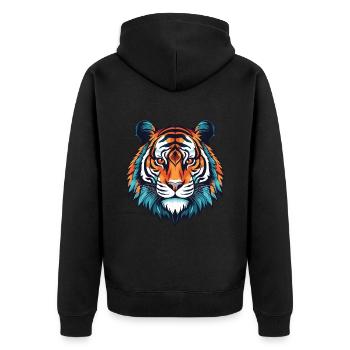 Tiger Portrait - Unisex Premium Bio Zip Hoodie - Schwarz - Hinten - Nico (187cm)