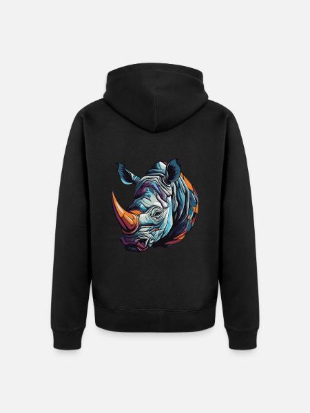 Nashorn Portrait - Unisex Premium Bio Zip Hoodie - Schwarz