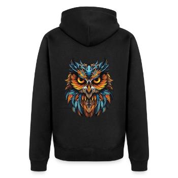 Owl Portrait - Unisex Premium Organic Zip Hoodie - black - Back - Nico (187cm)