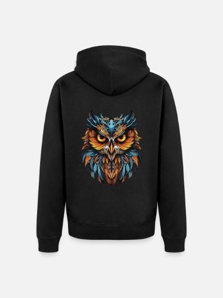 Owl Portrait - Unisex Premium Organic Zip Hoodie - black