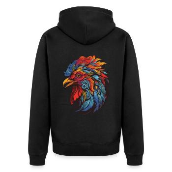 Hahn Portrait - Unisex Premium Bio Zip Hoodie - Schwarz - Hinten - Nico (187cm)