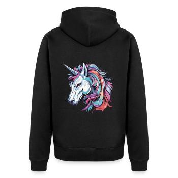 Einhorn Portrait - Unisex Premium Bio Zip Hoodie - Schwarz - Hinten - Nico (187cm)