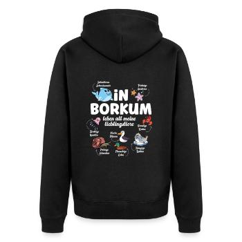 Borkum Nordsee Urlaub - Unisex Premium Bio Zip Hoodie - Schwarz - Hinten - Nico (187cm)