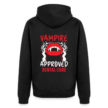 Vampir-geeignete Zahnpflege. - Unisex Premium Bio Zip Hoodie - Schwarz - Hinten - Nico (187cm)