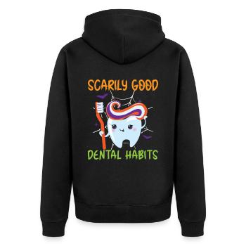 Frighteningly good dental habits. - Unisex Premium Organic Zip Hoodie - black - Back - Nico (187cm)