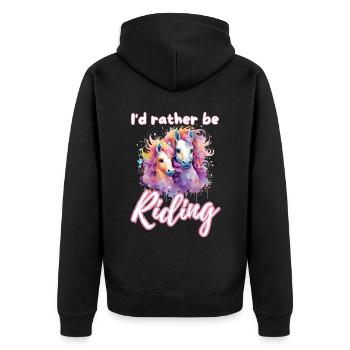 Ich würde lieber reiten reiten Mädchen Splash Art - Unisex Premium Bio Zip Hoodie - Schwarz - Hinten - Nico (187cm)