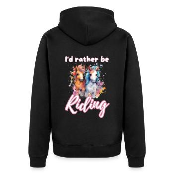 Ich würde lieber reiten reiten Mädchen Splash Art - Unisex Premium Bio Zip Hoodie - Schwarz - Hinten - Nico (187cm)