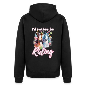 Ich würde lieber reiten reiten Mädchen Splash Art - Unisex Premium Bio Zip Hoodie - Schwarz - Hinten - Nico (187cm)