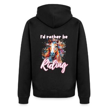 Ich würde lieber reiten reiten Mädchen Splash Art - Unisex Premium Bio Zip Hoodie - Schwarz - Hinten - Nico (187cm)