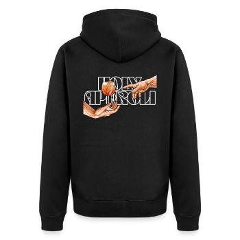 Holy Aperoli Italien Cocktail Drink Witziges Wein - Unisex Premium Bio Zip Hoodie - Schwarz - Hinten - Nico (187cm)