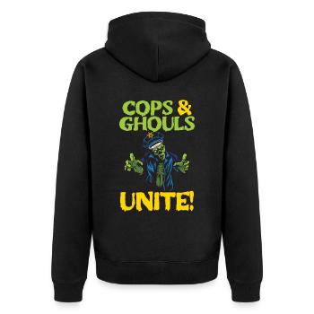 Policiers et goules unis ! Policier Spooky Hello - Veste à capuche bio Premium Unisexe - noir - Dos - Nico (187cm)