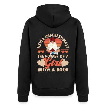 Feminist Retro Never Underestimate - Unisex Premium Bio Zip Hoodie - Schwarz - Hinten - Nico (187cm)