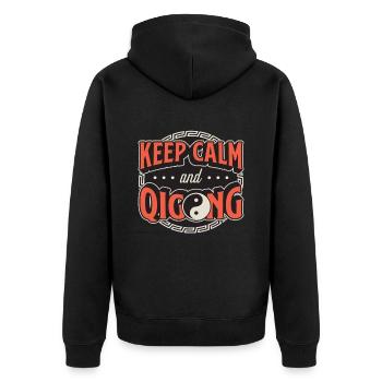 Qigong Keep Calm & Qigong Méditation Yin Yang - Veste à capuche bio Premium Unisexe - noir - Dos - Nico (187cm)