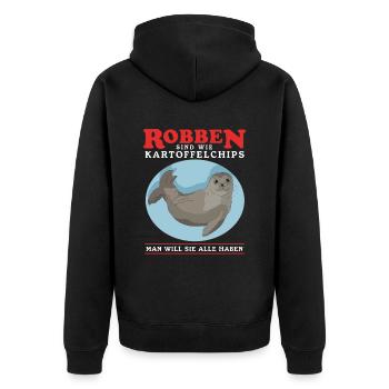 Robbe Seehund Seelöwe Kegelrobbe Robben Geschenk - Unisex Premium Bio Zip Hoodie - Schwarz - Hinten - Nico (187cm)