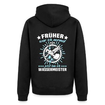 Wassermeister Sprüche - Unisex Premium Bio Zip Hoodie - Schwarz - Hinten - Nico (187cm)