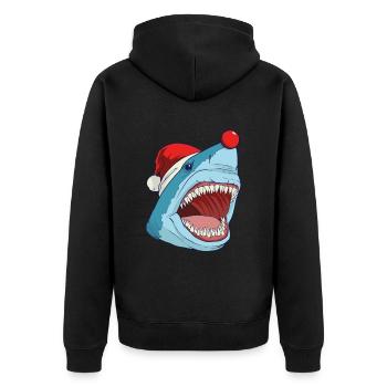 Megalodon Hai Weihnachtsmütze roter Nase - Unisex Premium Bio Zip Hoodie - Schwarz - Hinten - Nico (187cm)