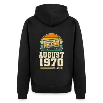 53. Geburtstag August Jahrgang 1970 Vintage - Unisex Premium Bio Zip Hoodie - Schwarz - Hinten - Nico (187cm)