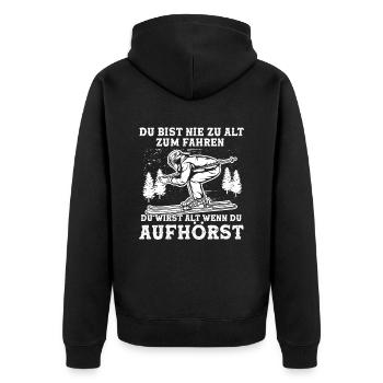 Du bist nie zu alt zum Fahren Opa Ski - Unisex Premium Bio Zip Hoodie - Schwarz - Hinten - Nico (187cm)