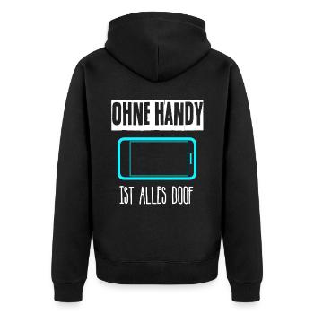 Handy Smartphone Cellphone - Unisex Premium Bio Zip Hoodie - Schwarz - Hinten - Nico (187cm)