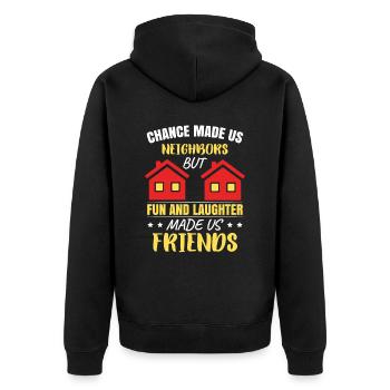 Der Zufall hat uns zu Nachbarn gemacht - Unisex Premium Bio Zip Hoodie - Schwarz - Hinten - Nico (187cm)
