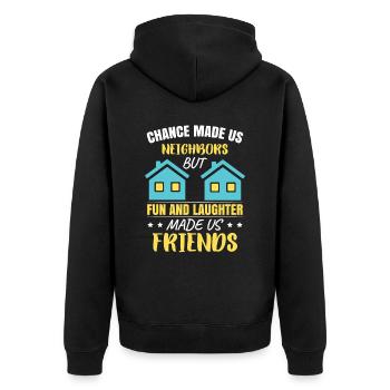 Der Zufall hat uns zu Nachbarn gemacht - Unisex Premium Bio Zip Hoodie - Schwarz - Hinten - Nico (187cm)