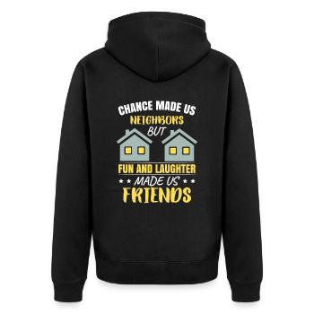 Nachbar Freunde Nachbarschaft - Unisex Premium Bio Zip Hoodie - Schwarz - Hinten - Nico (187cm)