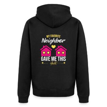 Damen Nachbar Hemd - Unisex Premium Bio Zip Hoodie - Schwarz - Hinten - Nico (187cm)