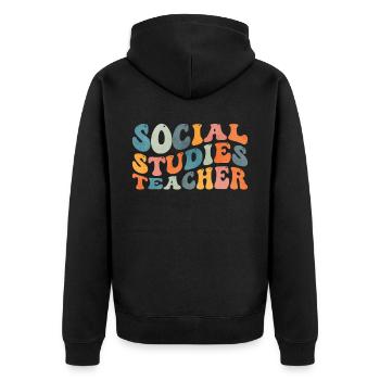 Groovy Social Studies Teacher History Lesson - Unisex Premium Organic Zip Hoodie - black - Back - Nico (187cm)