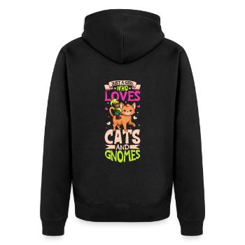 Just a girl who love cats and gnomes - Unisex Premium Bio Zip Hoodie - Schwarz - Hinten - Nico (187cm)