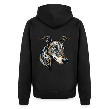 Greyhound Hund Portrait - Unisex Premium Bio Zip Hoodie - Schwarz - Hinten - Nico (187cm)