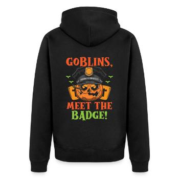 Goblins, hit the service badge! Policeman Halloween - Unisex Premium Organic Zip Hoodie - black - Back - Nico (187cm)